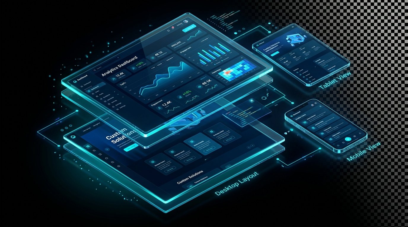3D Custom Website Development Architecture Mockup