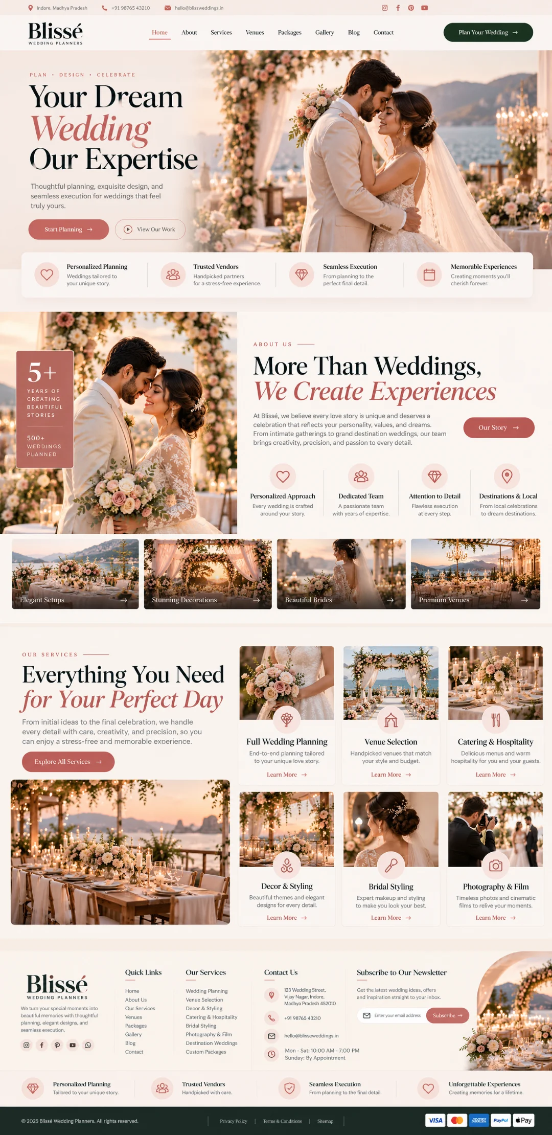 Blisse luxury wedding planning and event management website portfolio - Virtual Revolt Software