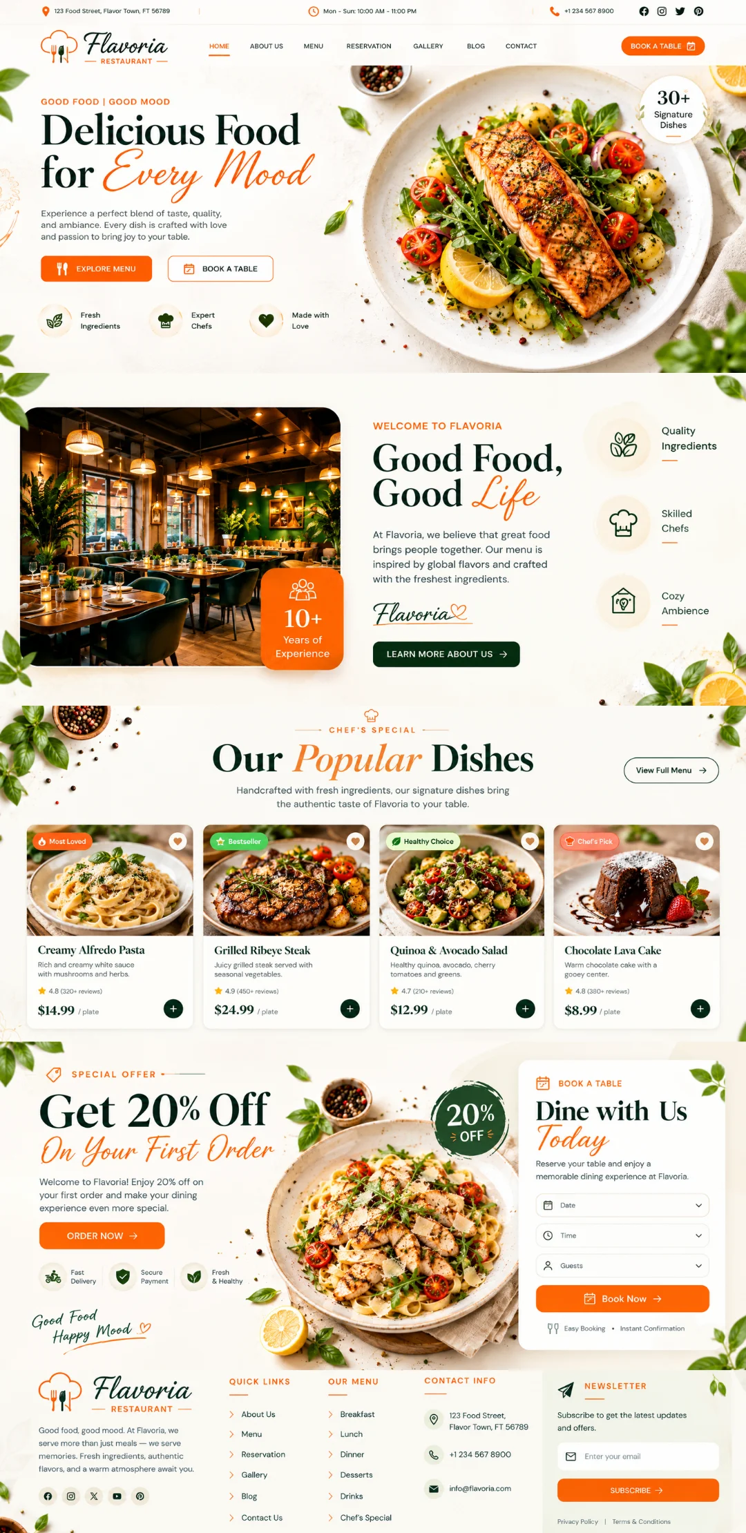 Flavoria fine dining restaurant and online food ordering table reservation website portfolio - Virtual Revolt Software