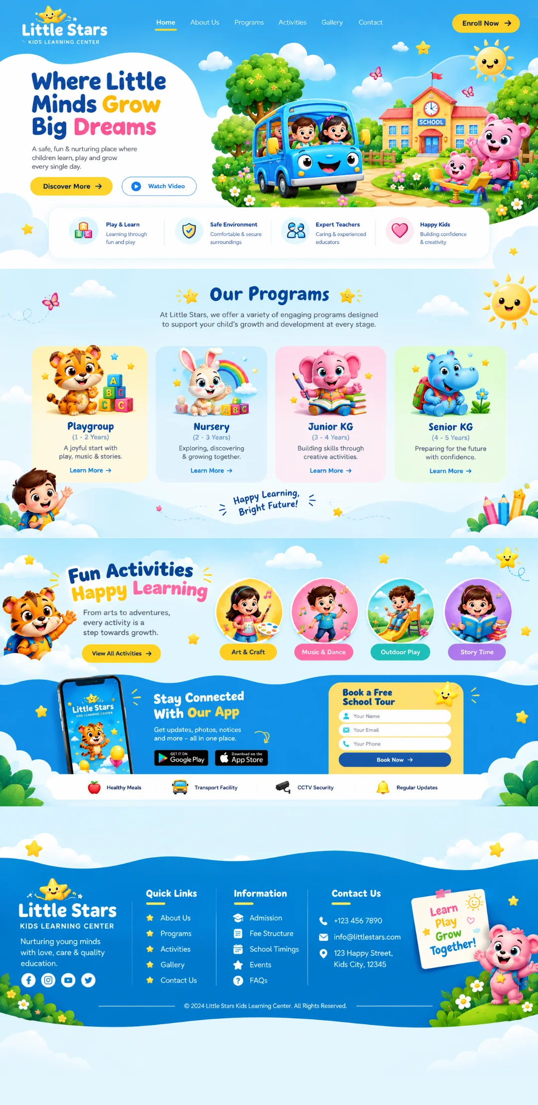 Little Stars preschool and kindergarten kids learning center website design portfolio - Virtual Revolt Software