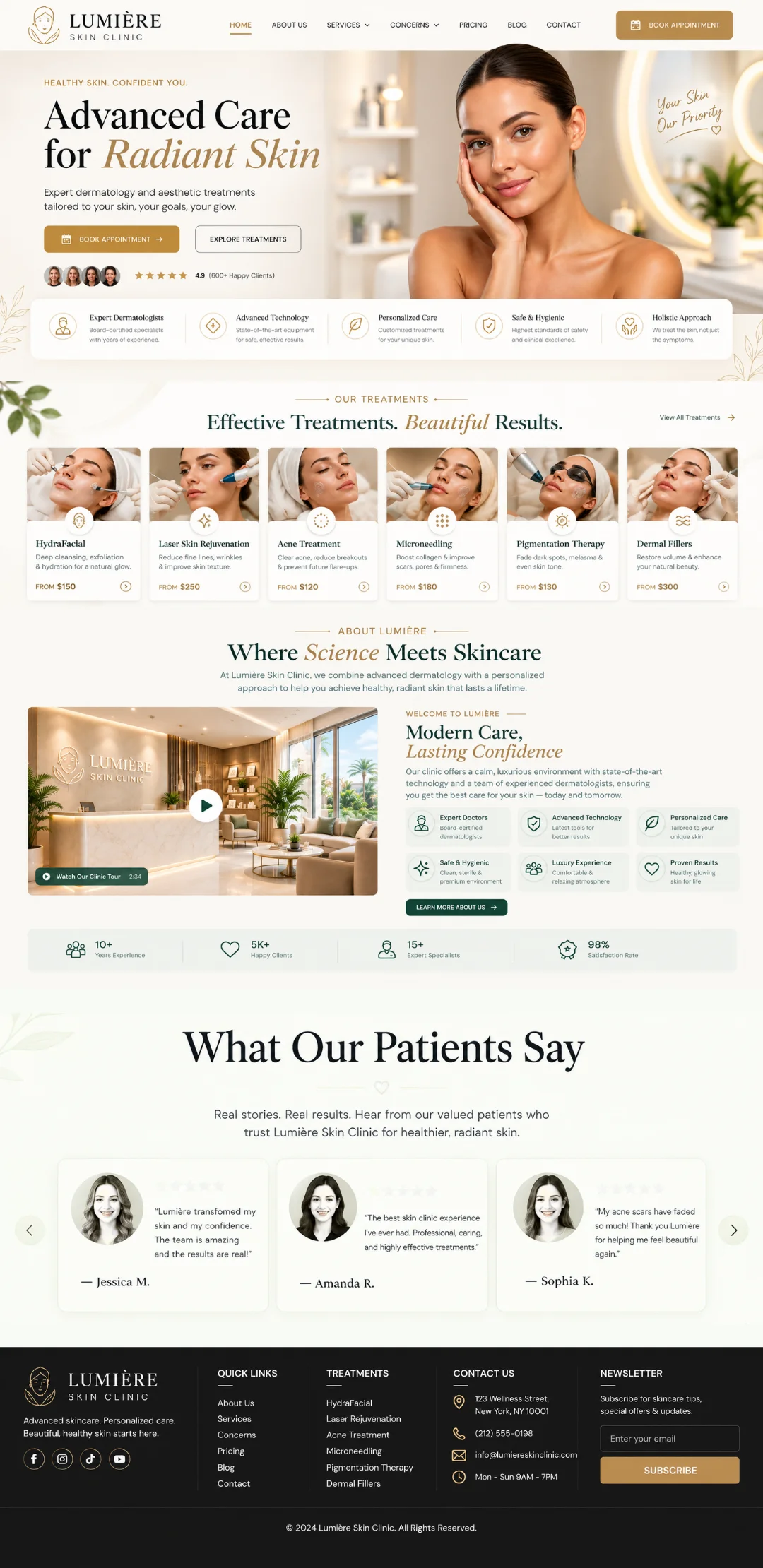 Lumiere dermatology aesthetic skincare clinic appointment website design portfolio - Virtual Revolt Software