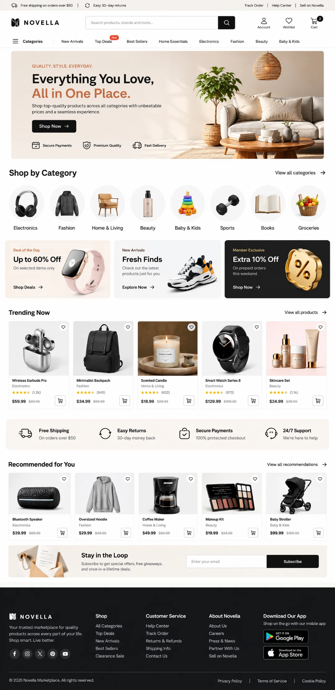 Novella ecommerce online shopping marketplace website design portfolio - Virtual Revolt Software