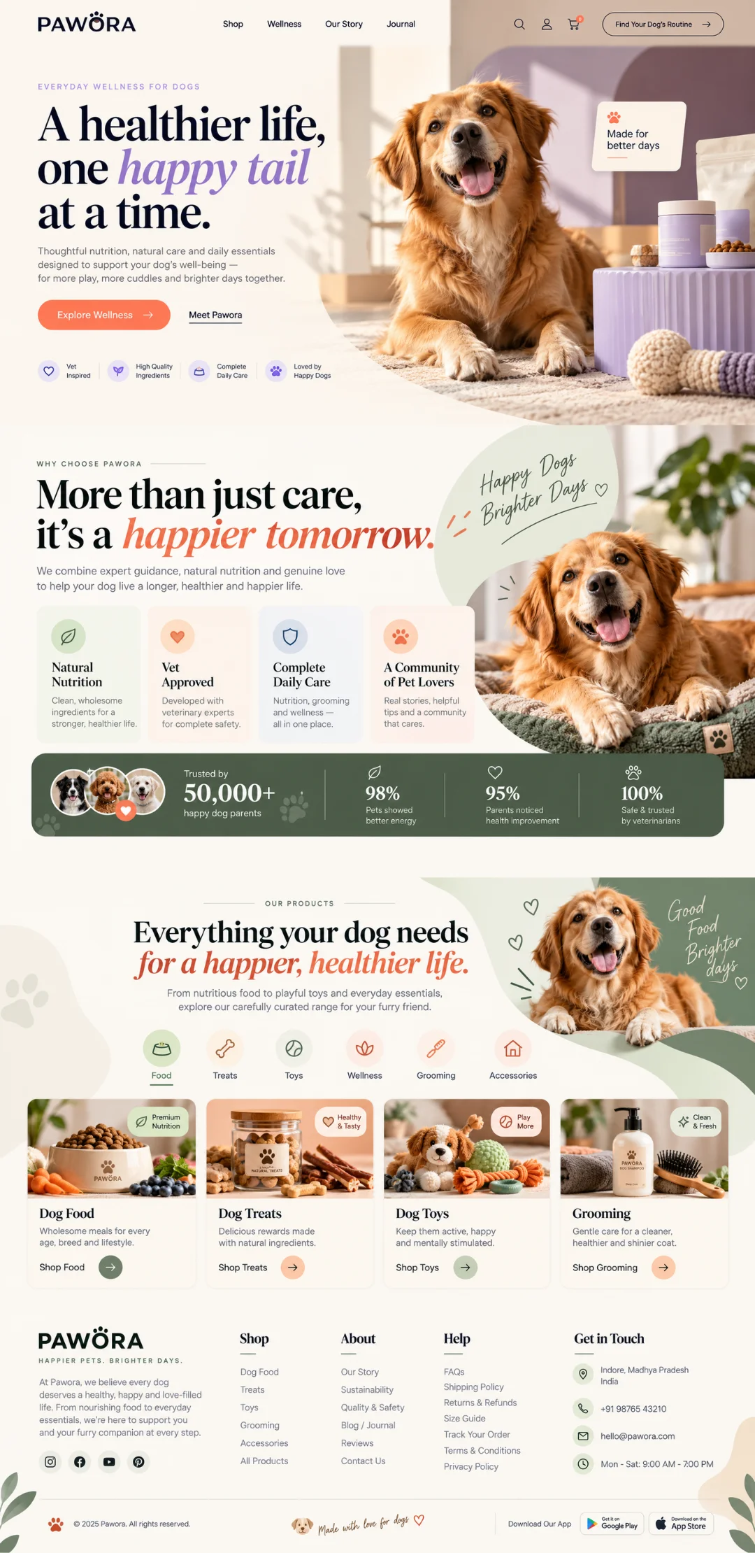 Pawora dog nutrition food and pet care ecommerce store website portfolio - Virtual Revolt Software