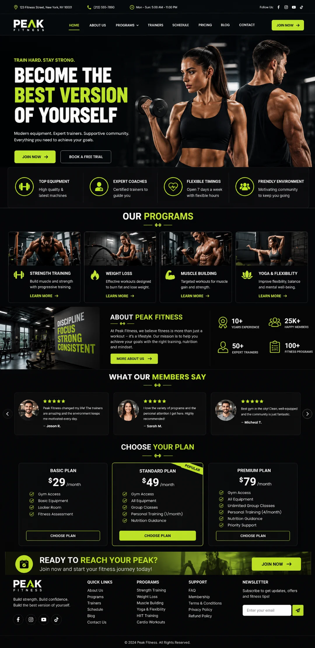 Peak Fitness gym workout training and membership club website design portfolio - Virtual Revolt Software