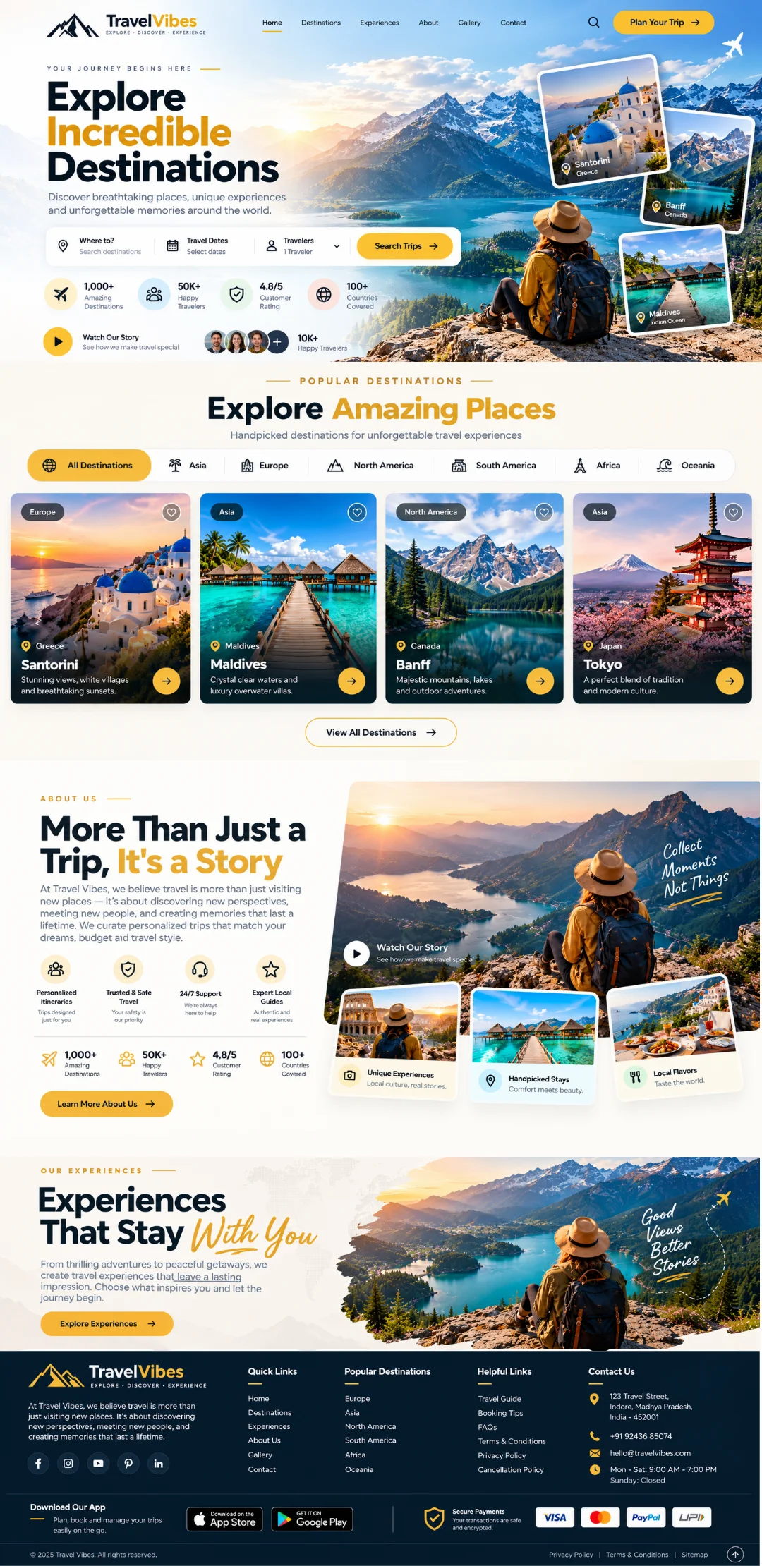 Travel Vibes tour packages and holiday travel agency booking website portfolio - Virtual Revolt Software