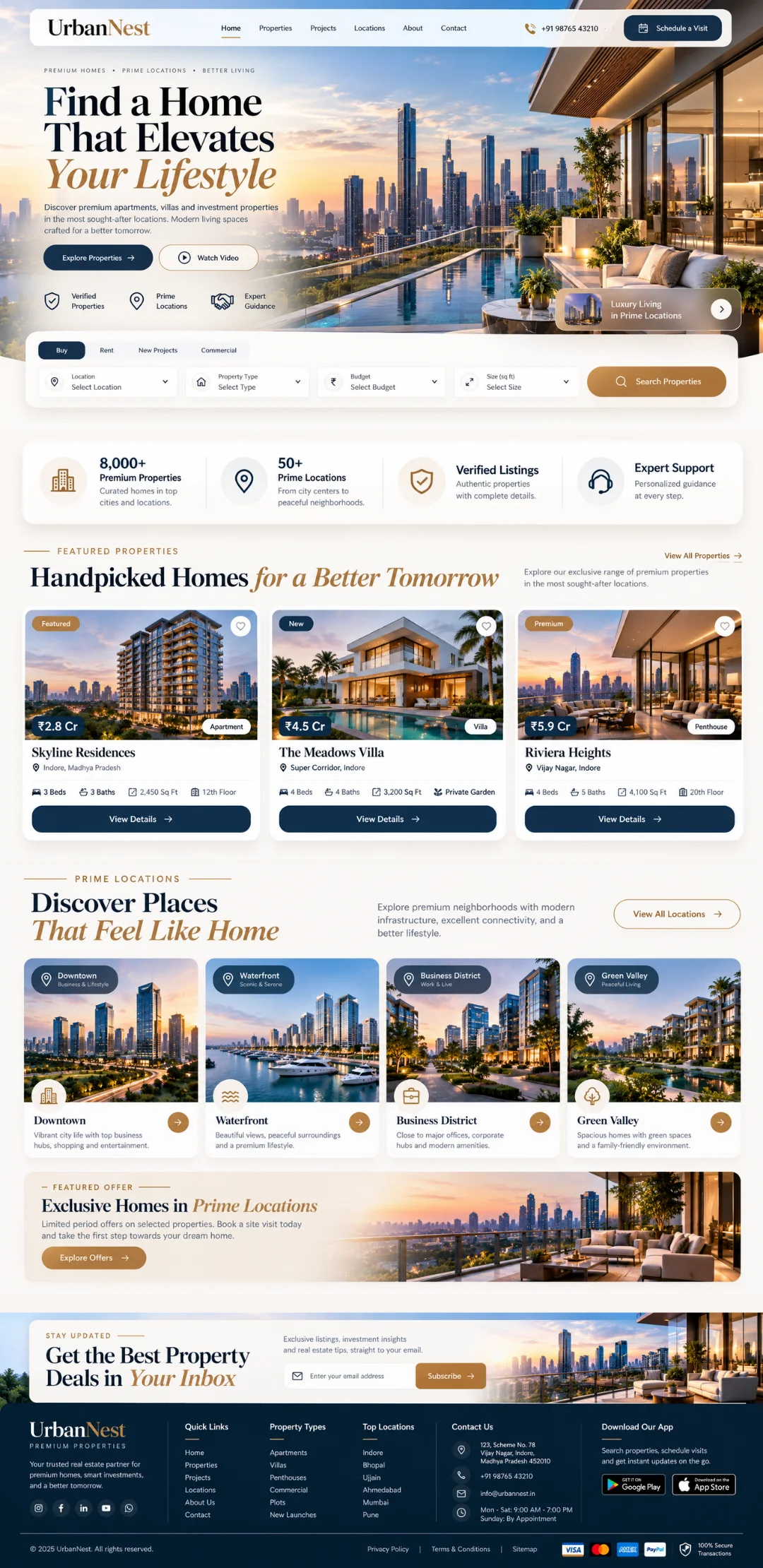 UrbanNest luxury residential apartments and township builder real estate website portfolio - Virtual Revolt Software