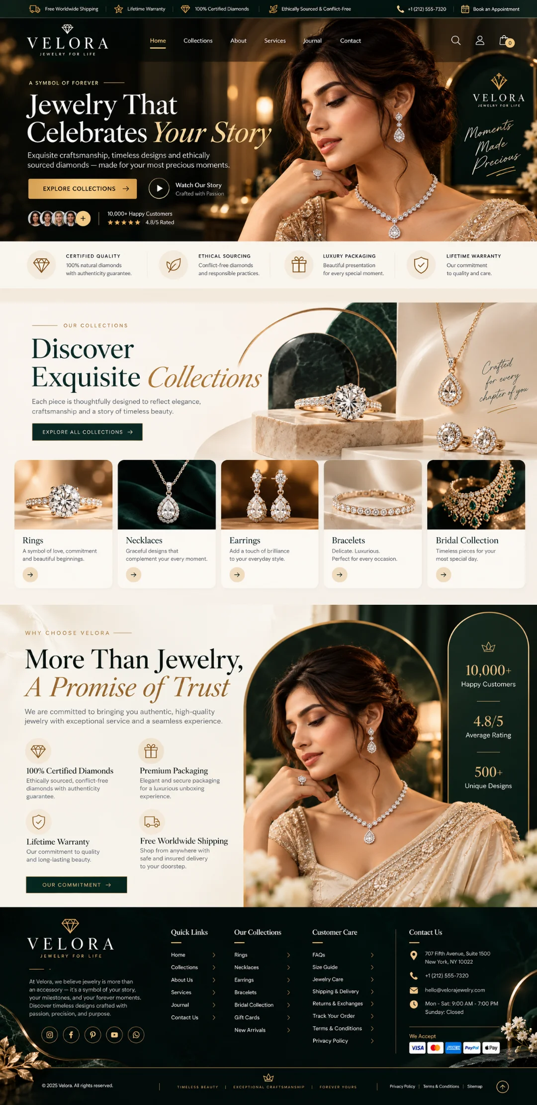 Velora luxury diamond and gold jewelry ecommerce store website portfolio - Virtual Revolt Software